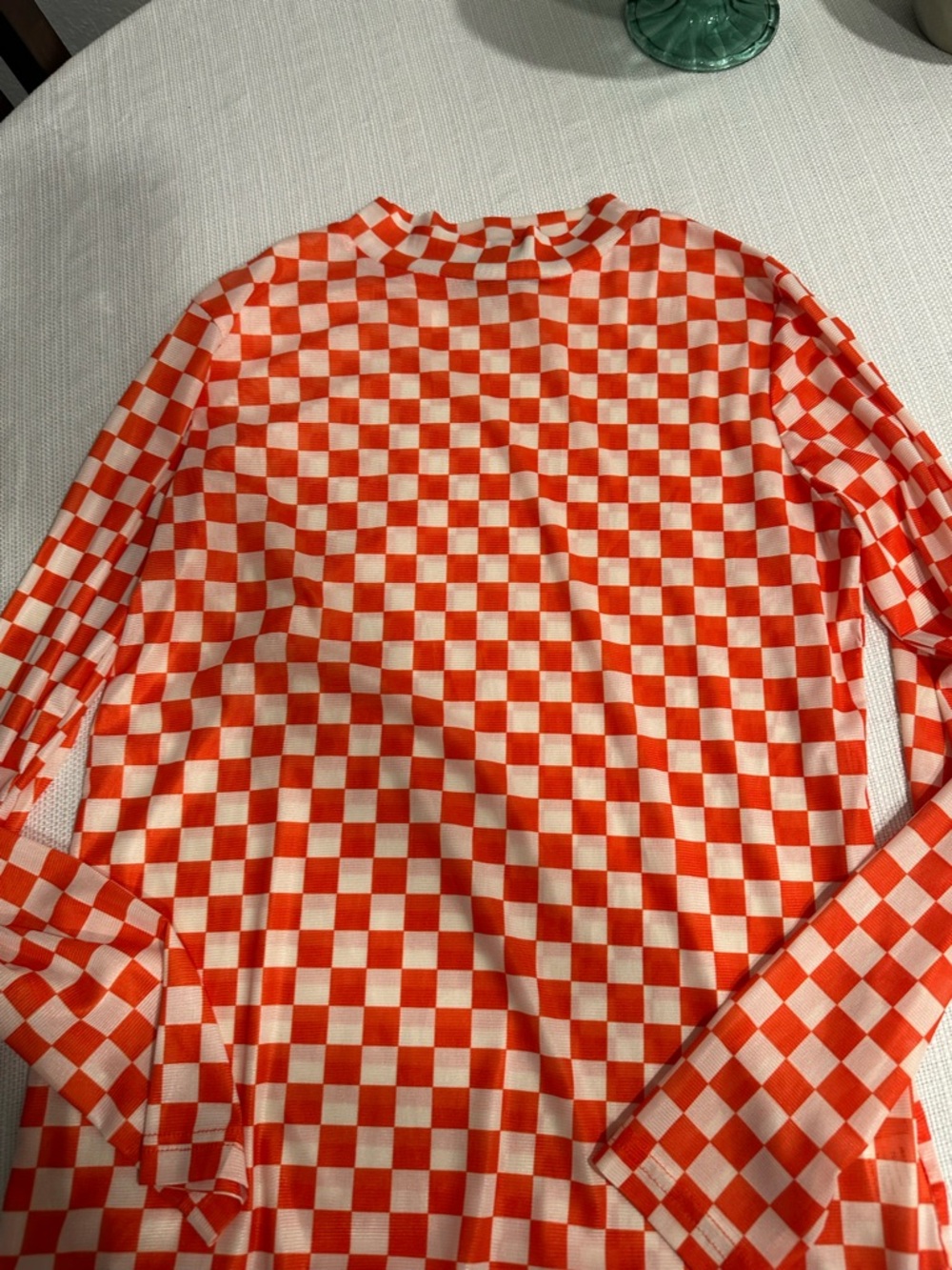 Orange Checkerboard Long-Sleeve Top